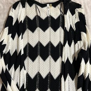 NY Collection Open-Front Maxi Cardigan In Black And White